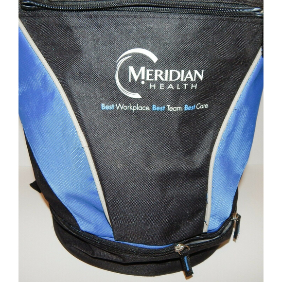 Logomark Meridian Health Branded Cooler Backpack Draw-String Duffle Bag Black - Picture 2 of 12